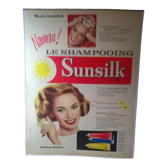 Publicité papier couleur issue d'une revue d'époque : shampooing sunsilk