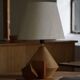 Sculptural Danish modern table lamp in wood by Kirk, 1980s.