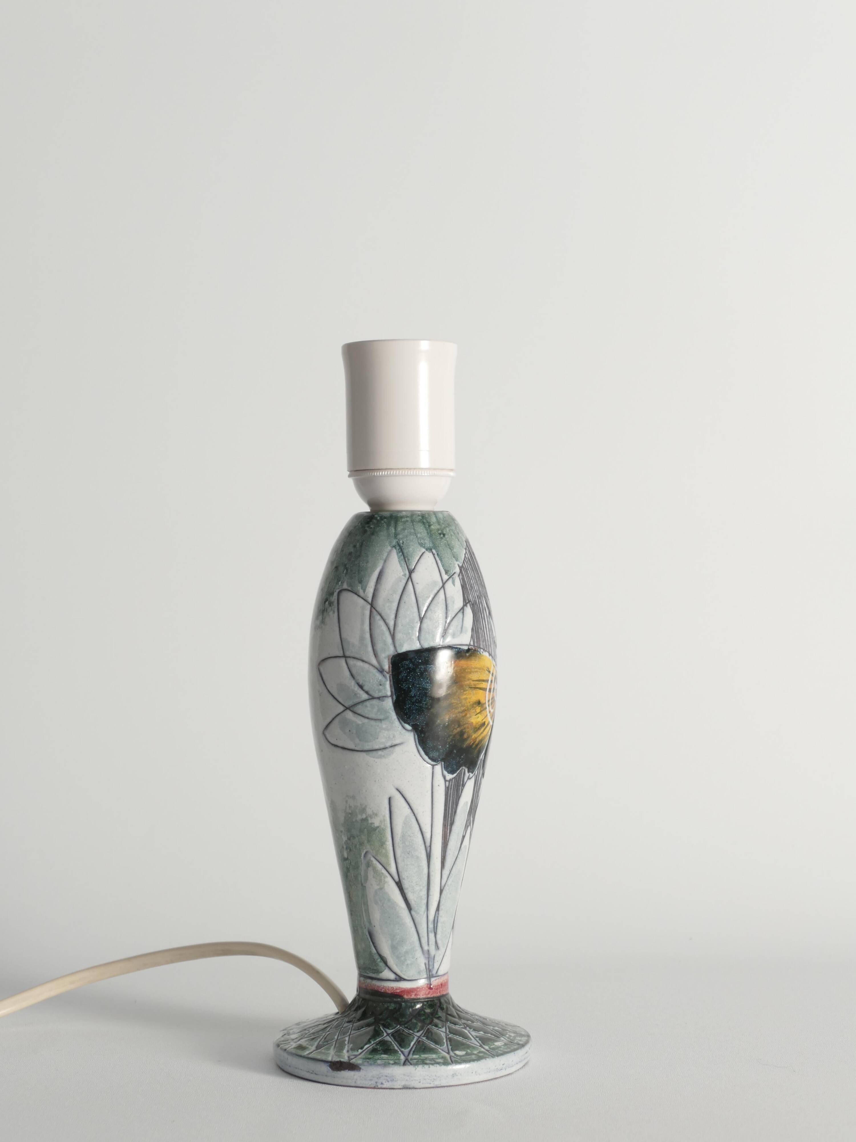 Scandinavian Modern Ceramic Butterfly Motif Table Lamp by Tilgmans, Sweden 1960
