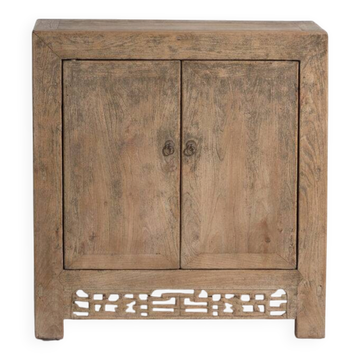 Antique low cabinet in elm with openwork apron – China, circa 1950