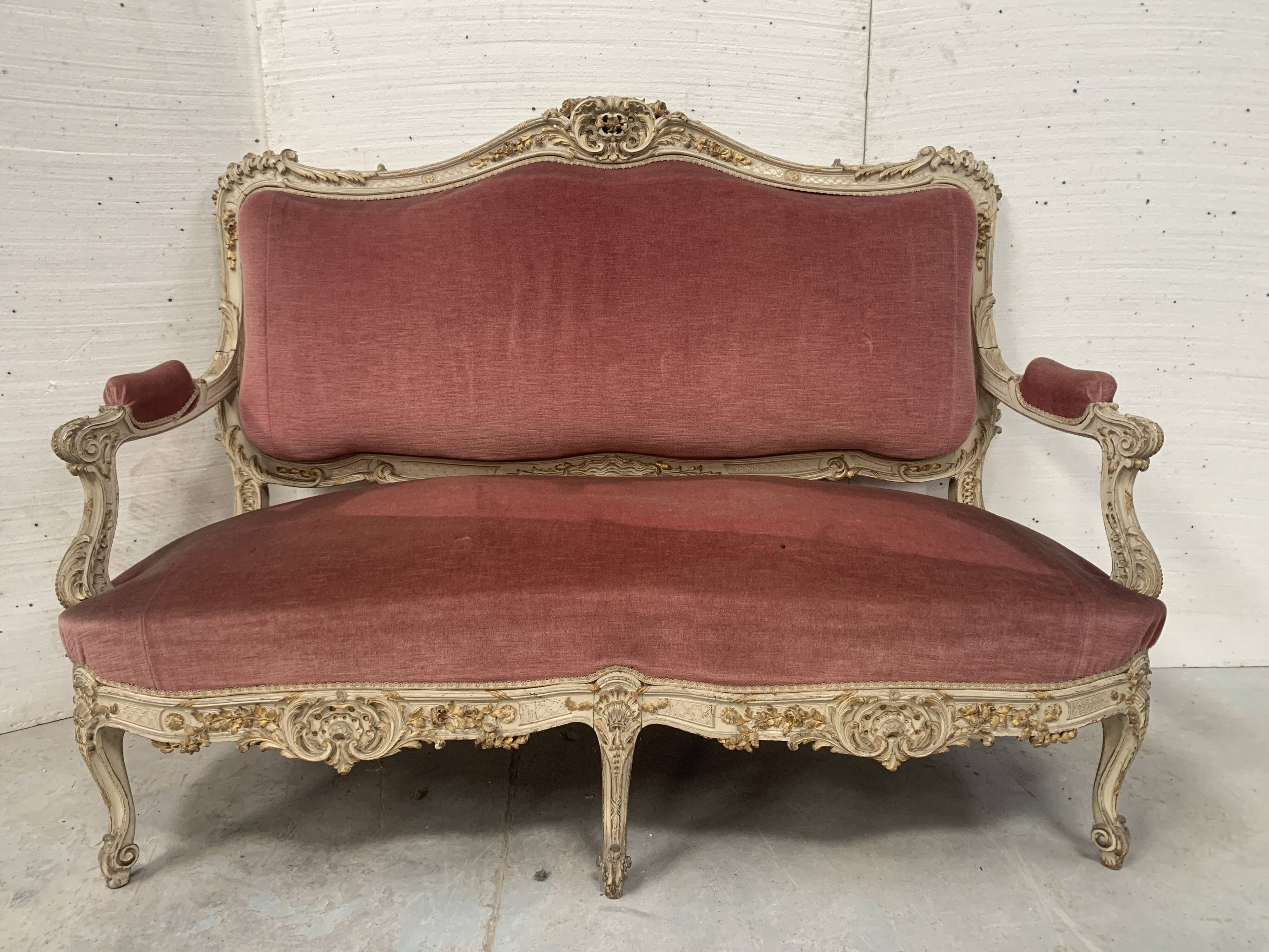 Louis XV style bench in lacquered and gilded beech, 20th century