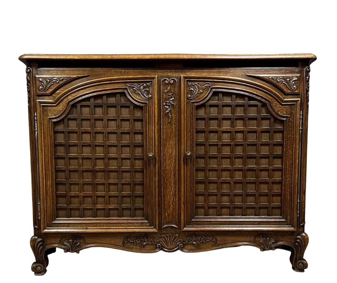 curved wooden buffet with double secret compartment in Louis XV style made of oak