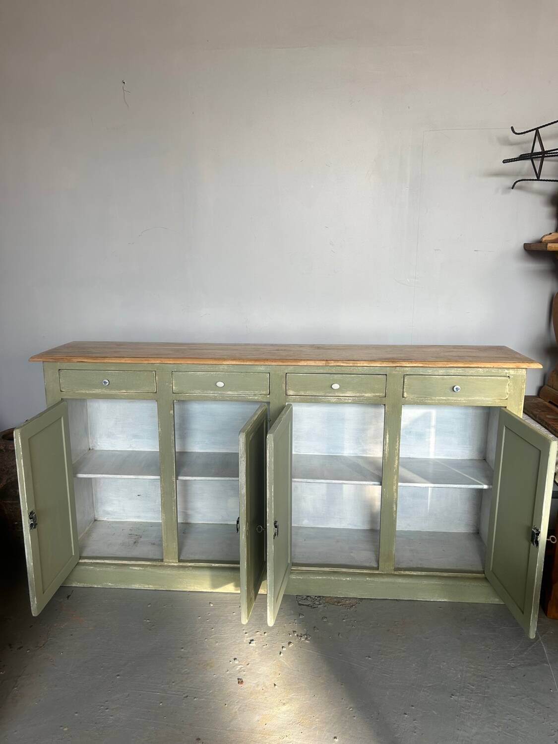 Antique haberdashery cabinet with 4 doors and 4 drawers