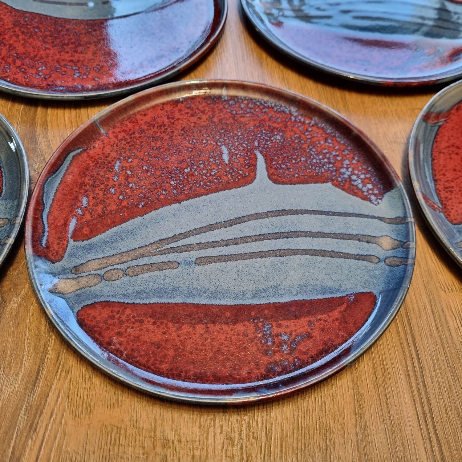 5 glazed stoneware plates, pottery from Brittany