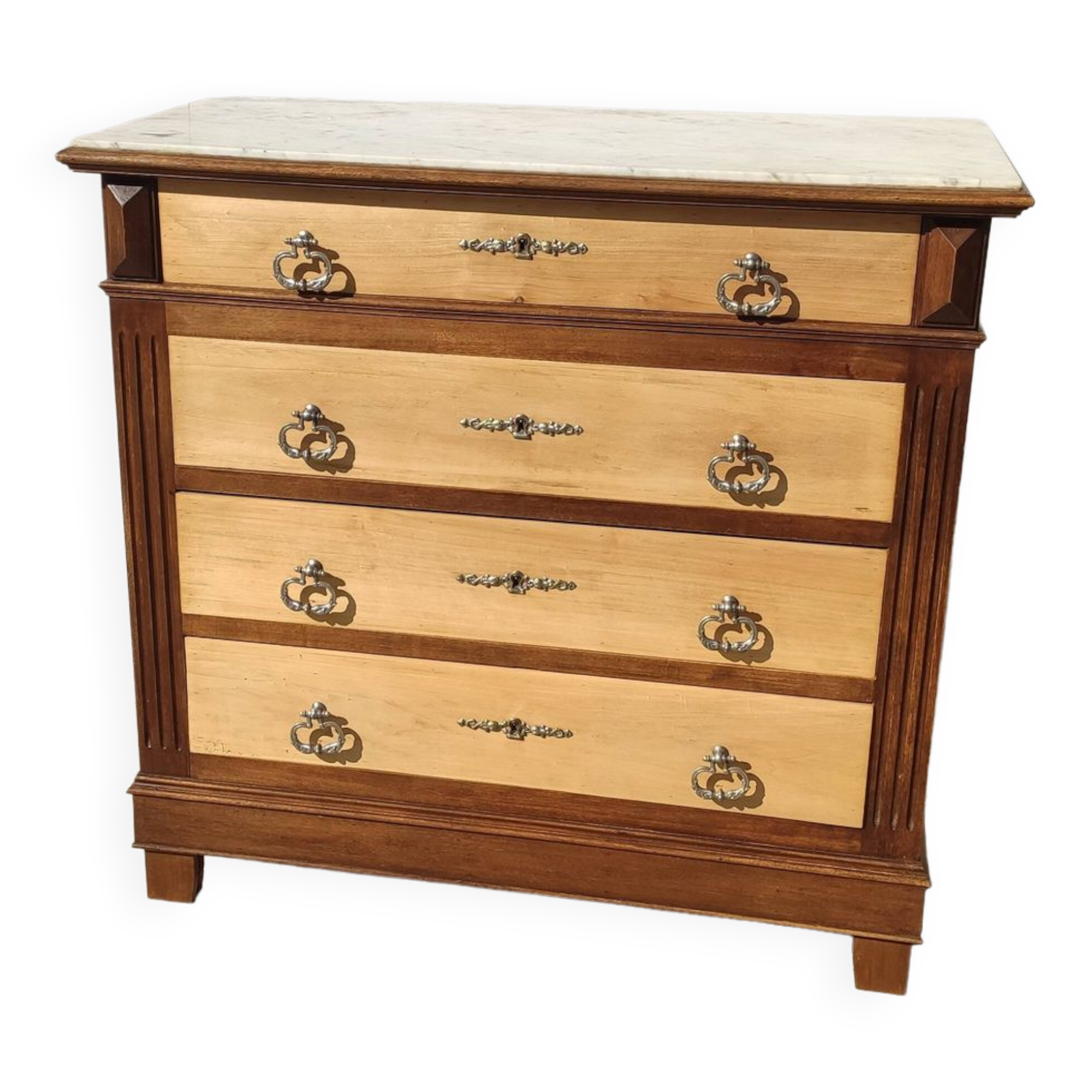 Old Art Deco chest of drawers with white marble
