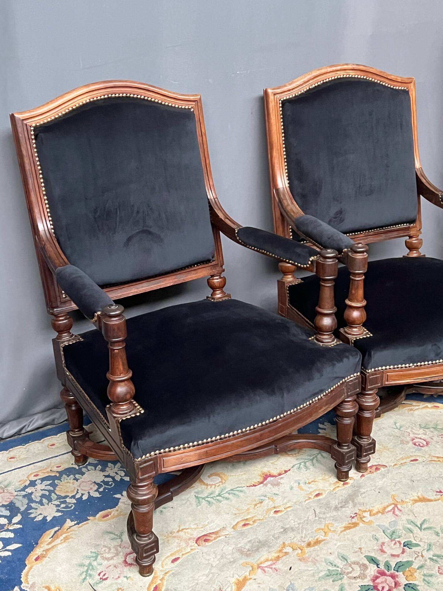 Pair of antique Louis XVI style armchairs. Rosewood.