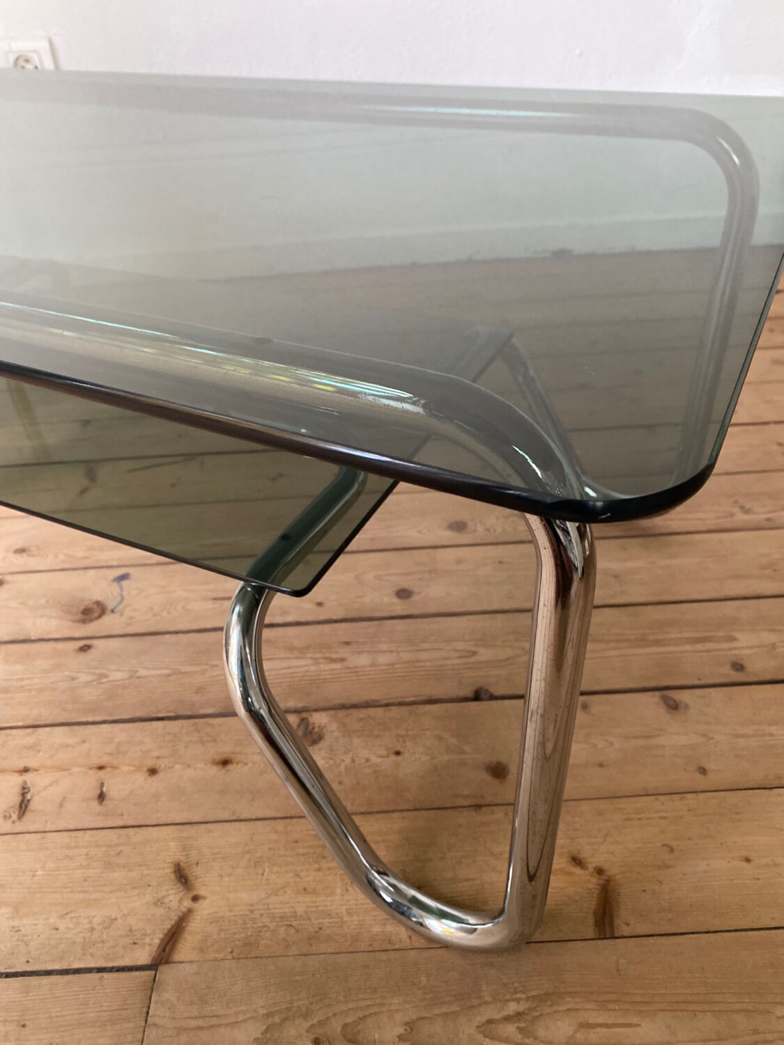 Tubular frame smoked glass coffee table 1970 vintage