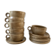 Lot de 6 tasses en grès design et ses soucoupes années 60 signées fait-main