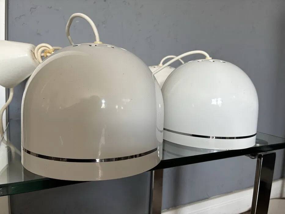 4 lampes suspensions Space Age blanches Philips 201-110, années 1970