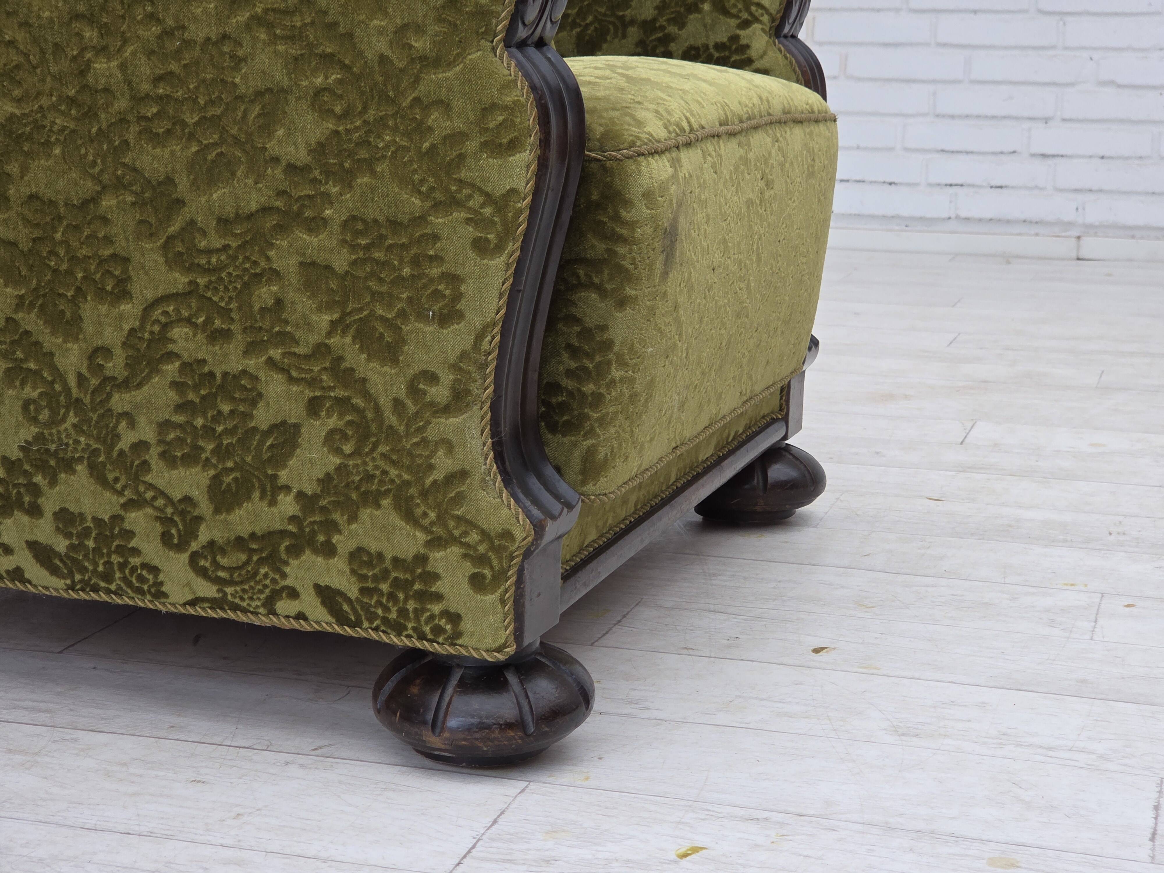 1950s, Danish relax chair, furniture velour, oak wood.