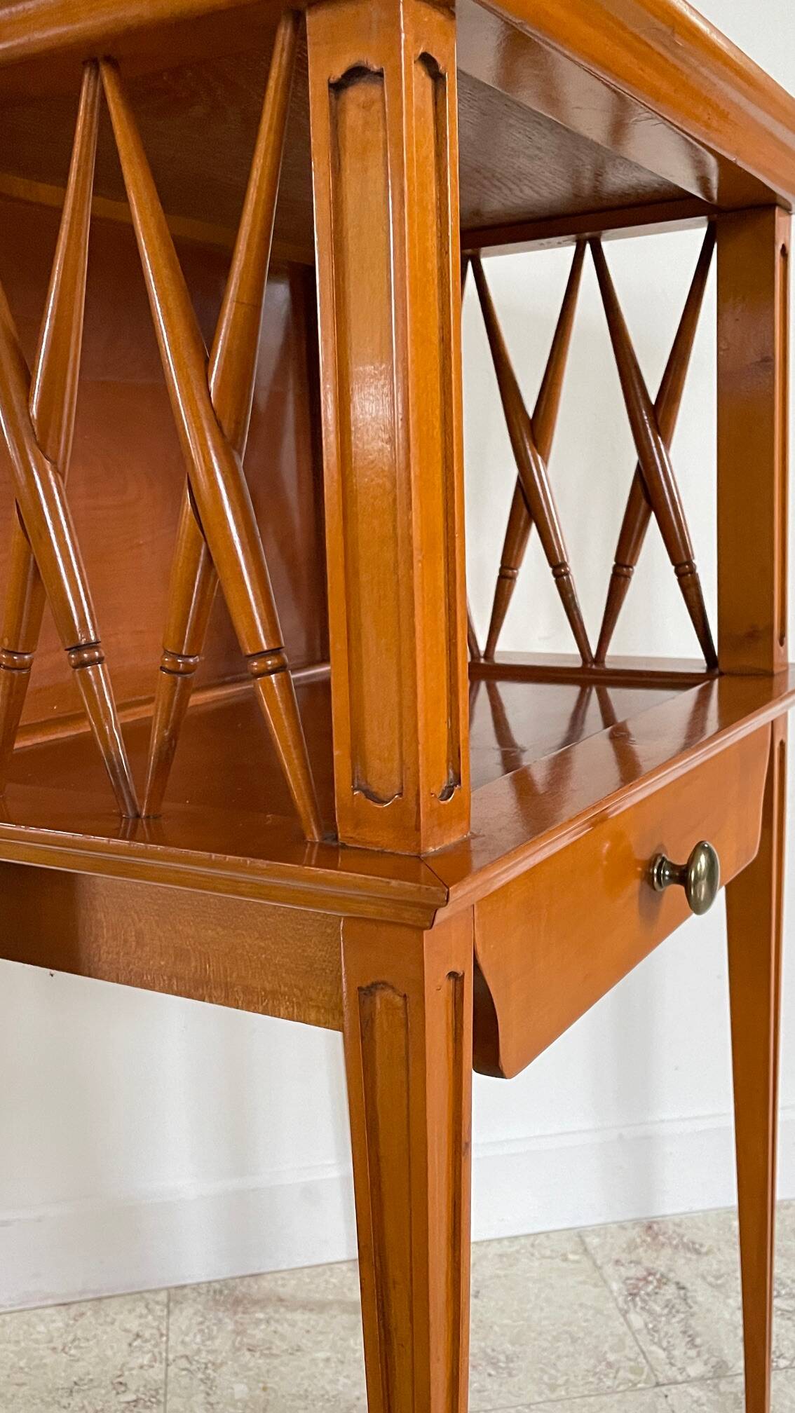 Vintage compass leg bedside table
