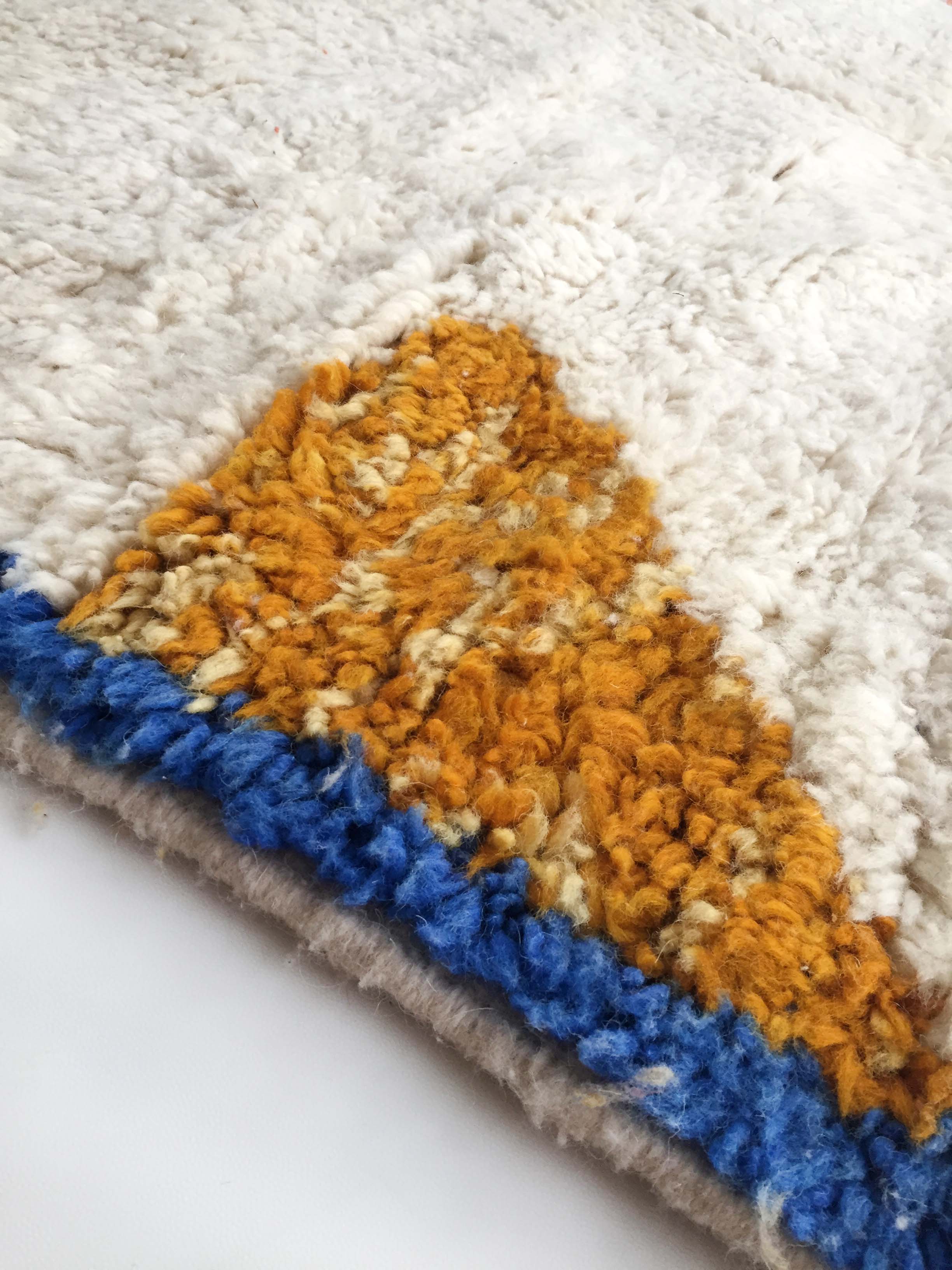 Moroccan berber carpet beni ouarain unbleached with colorful patterns 207x166cm