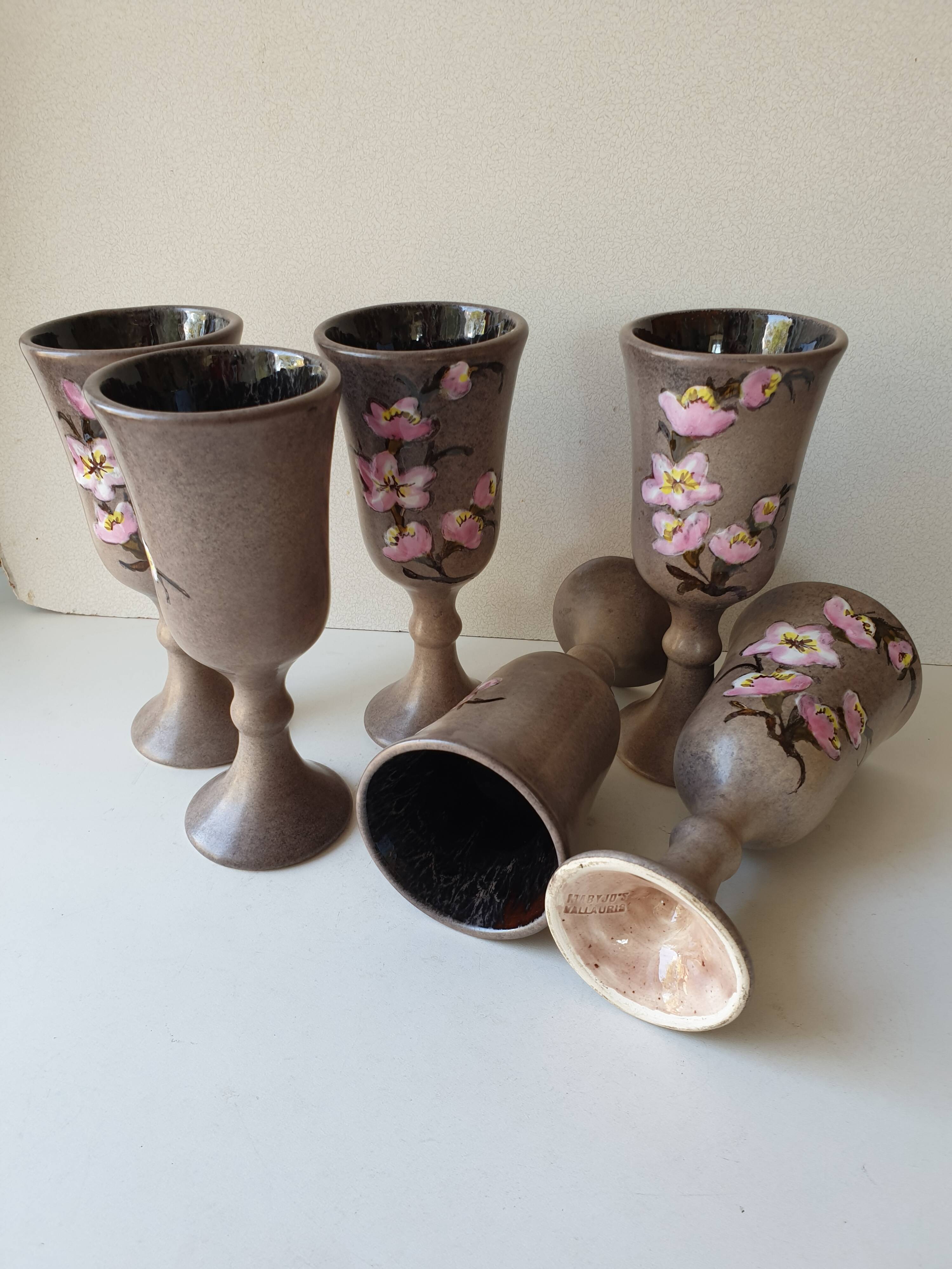 Set of 6 ceramic wine glasses Signed Vallauris Moby Jo's (By Marius Musarra