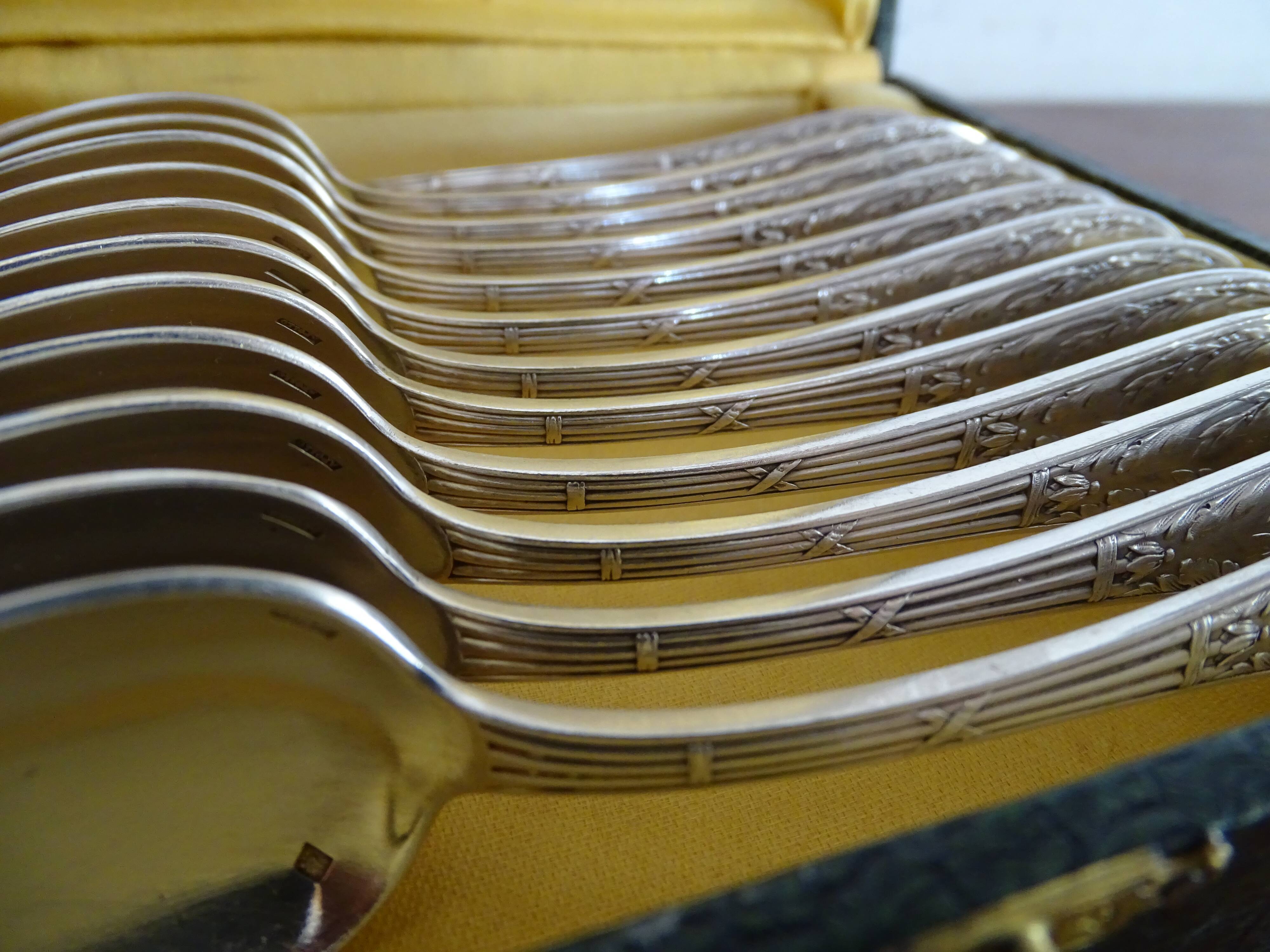 12 dessert spoons Apollo silver metal 1920 in case