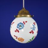 1910s English Arts & Crafts Opaline Pendant Lamp with Hand-Painted Flowers