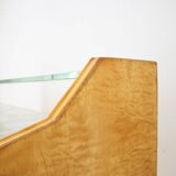 1960s italian sideboard/chest of drawers in high gloss finish with glass top and shelf