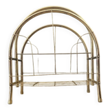 Vintage 1970s brass magazine rack, Mid-Century openwork architectural style.