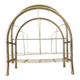 Vintage 1970s brass magazine rack, Mid-Century openwork architectural style.