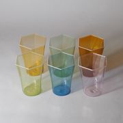 Set of six hexagonal Murano glass glasses handmade by Carlo Scarpa.