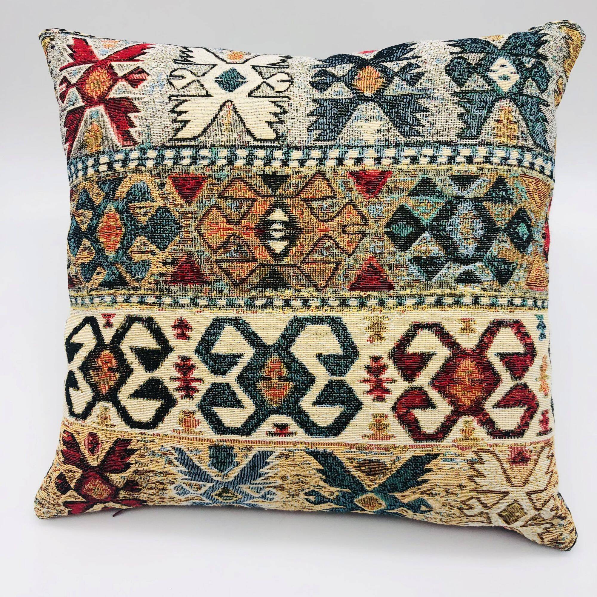Square cushion, cover and insert, Gobelin fabric, ethnic.