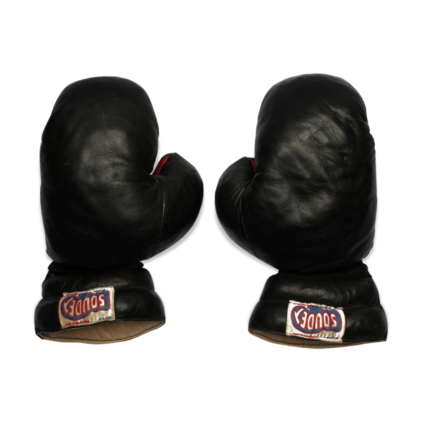Pair of gloves French boxing in leather, brand Soudet, 70s vintage