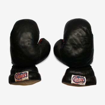 Paire de gants vintage de boxe française en cuir, marque Soudet, années 70