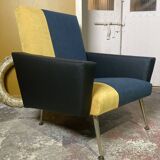Armchair 70's velvet and leather