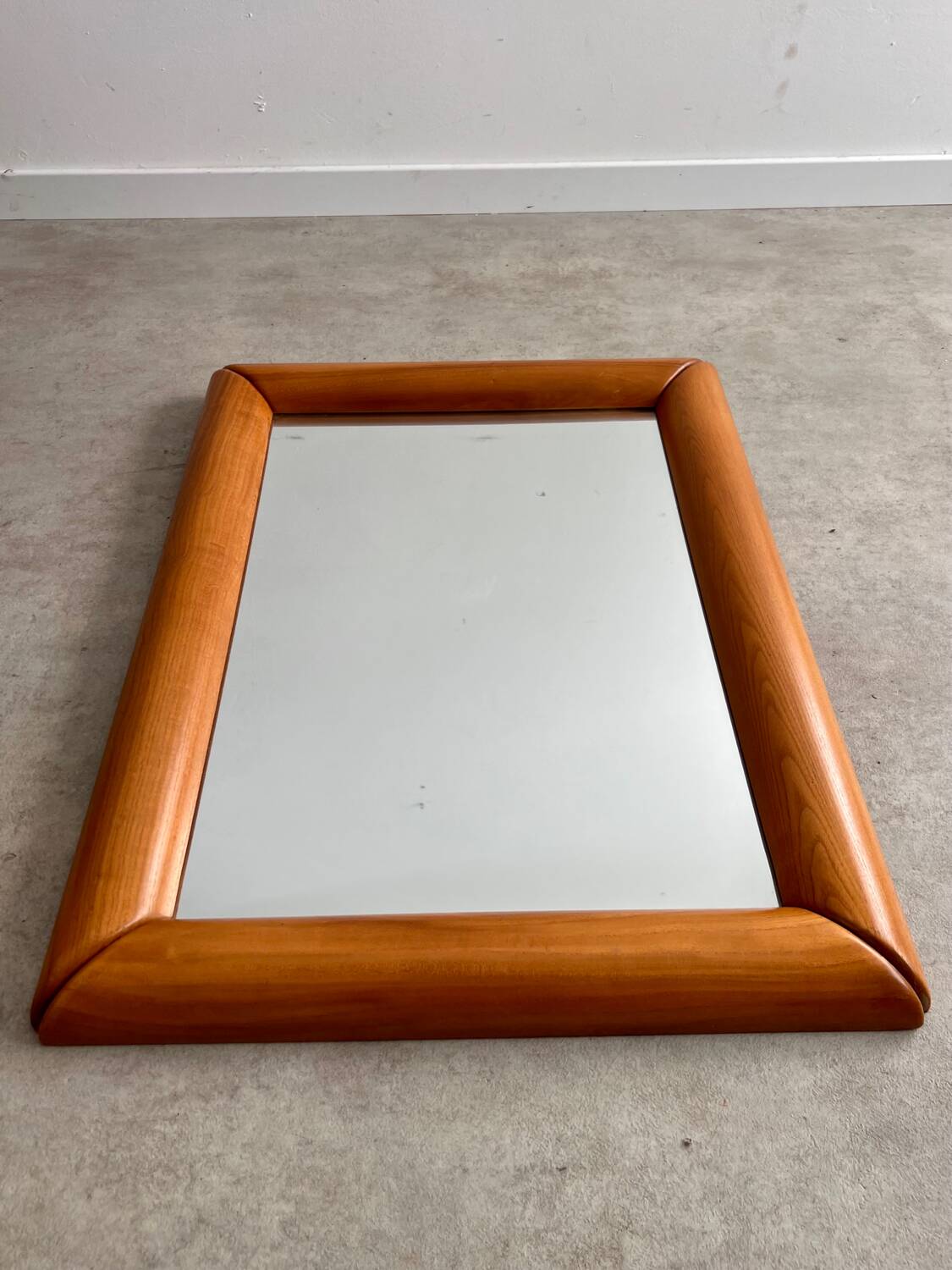 Old mirror in solid elm design from the 70s vintage brutalist style