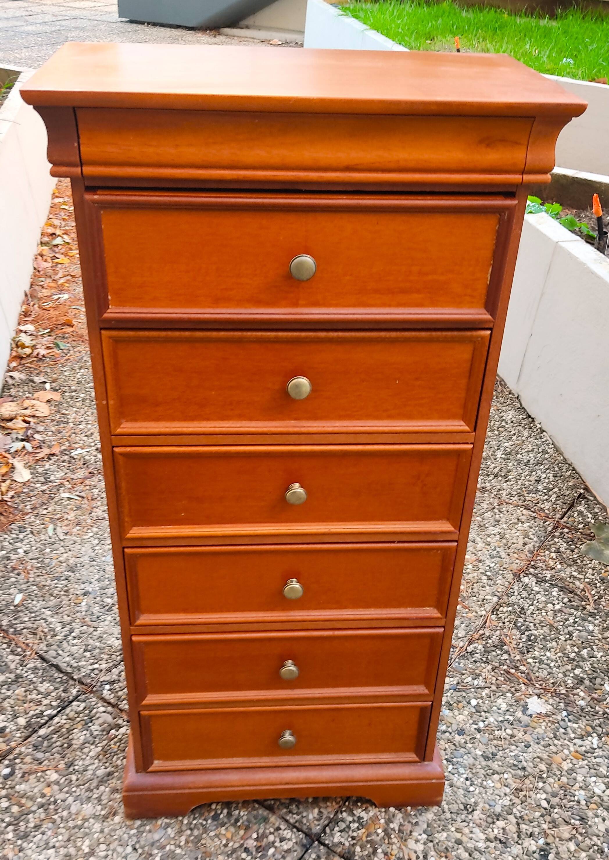 Weekly organizer in solid cherry, 7 drawers, classic Louis Philippe style