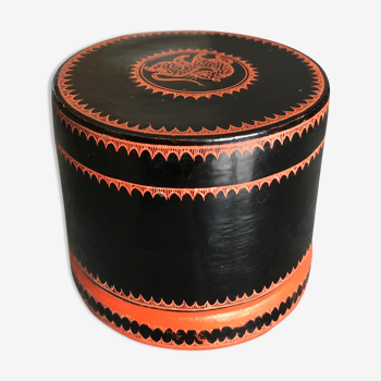 Boîte d’asie décor de peinture animalière orange/noir intérieur laqué