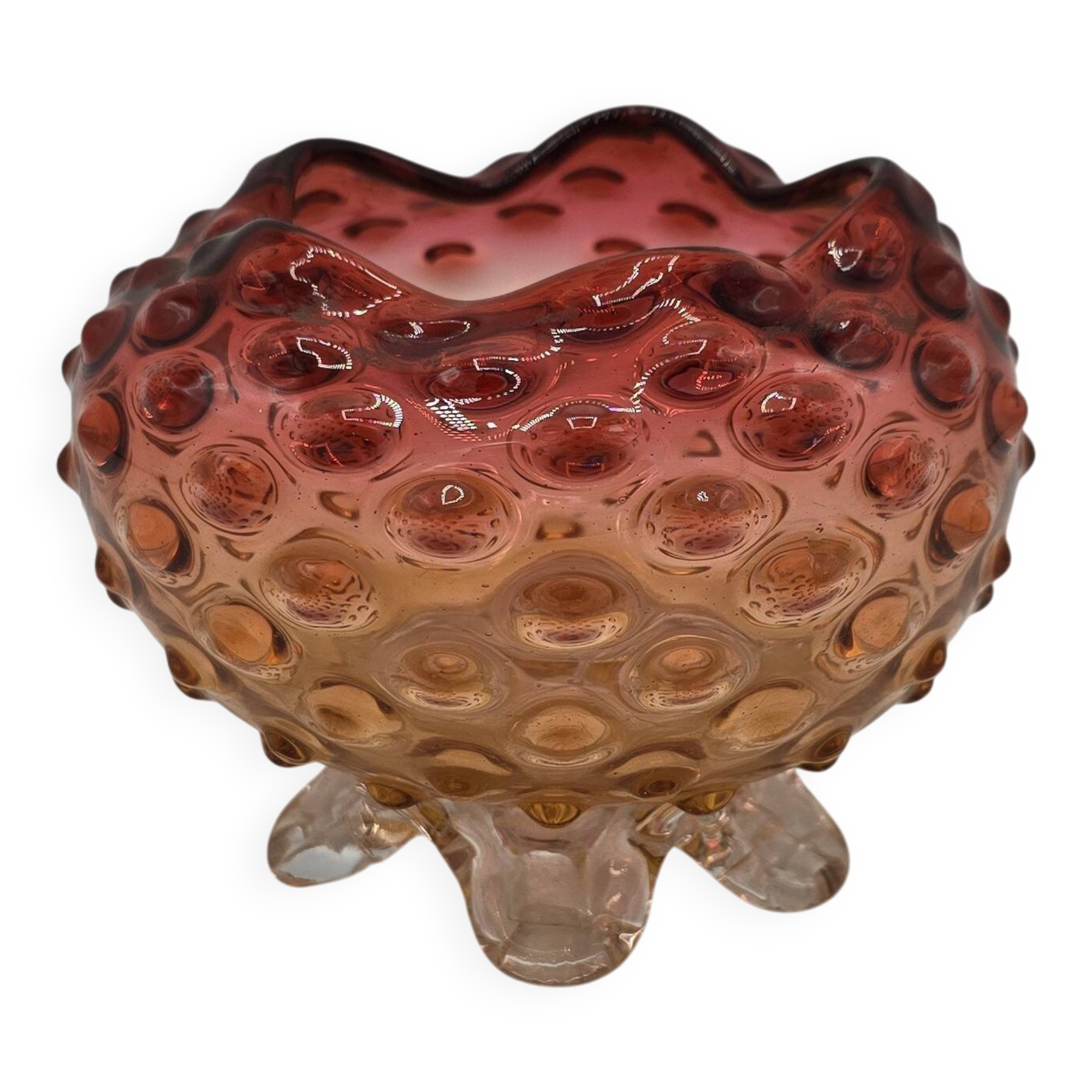 Bowl - glass pocket bowl with bubble decoration - Czechoslovakia, circa 19