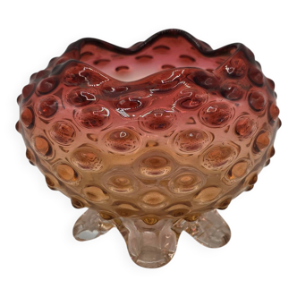 Bowl - glass pocket bowl with bubble decoration - Czechoslovakia, circa 19