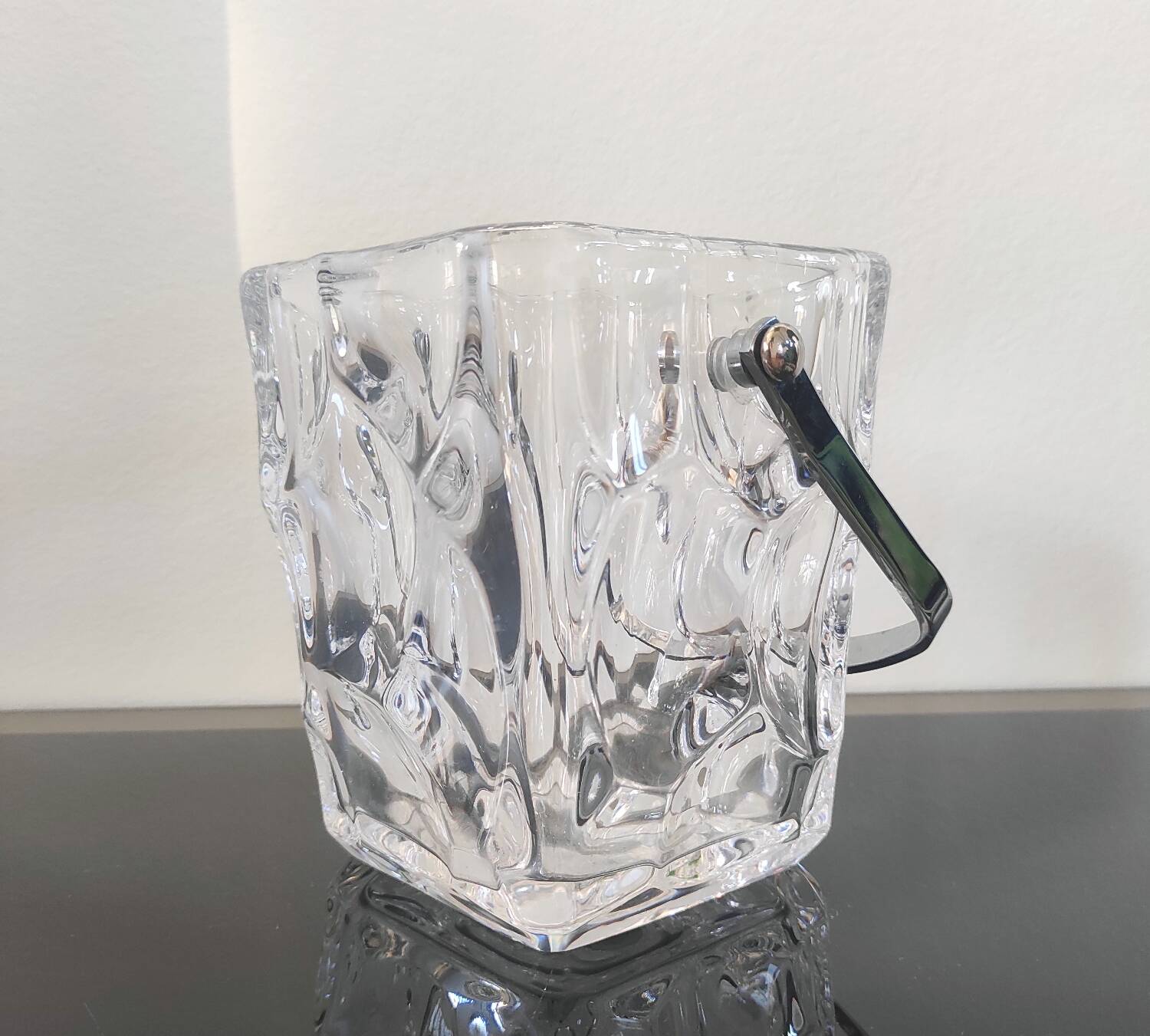 Vintage textured glass ice bucket - Brutalist style