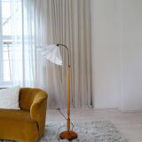 Organic Art Deco floor lamp in stained birch, Sweden, 1930s.