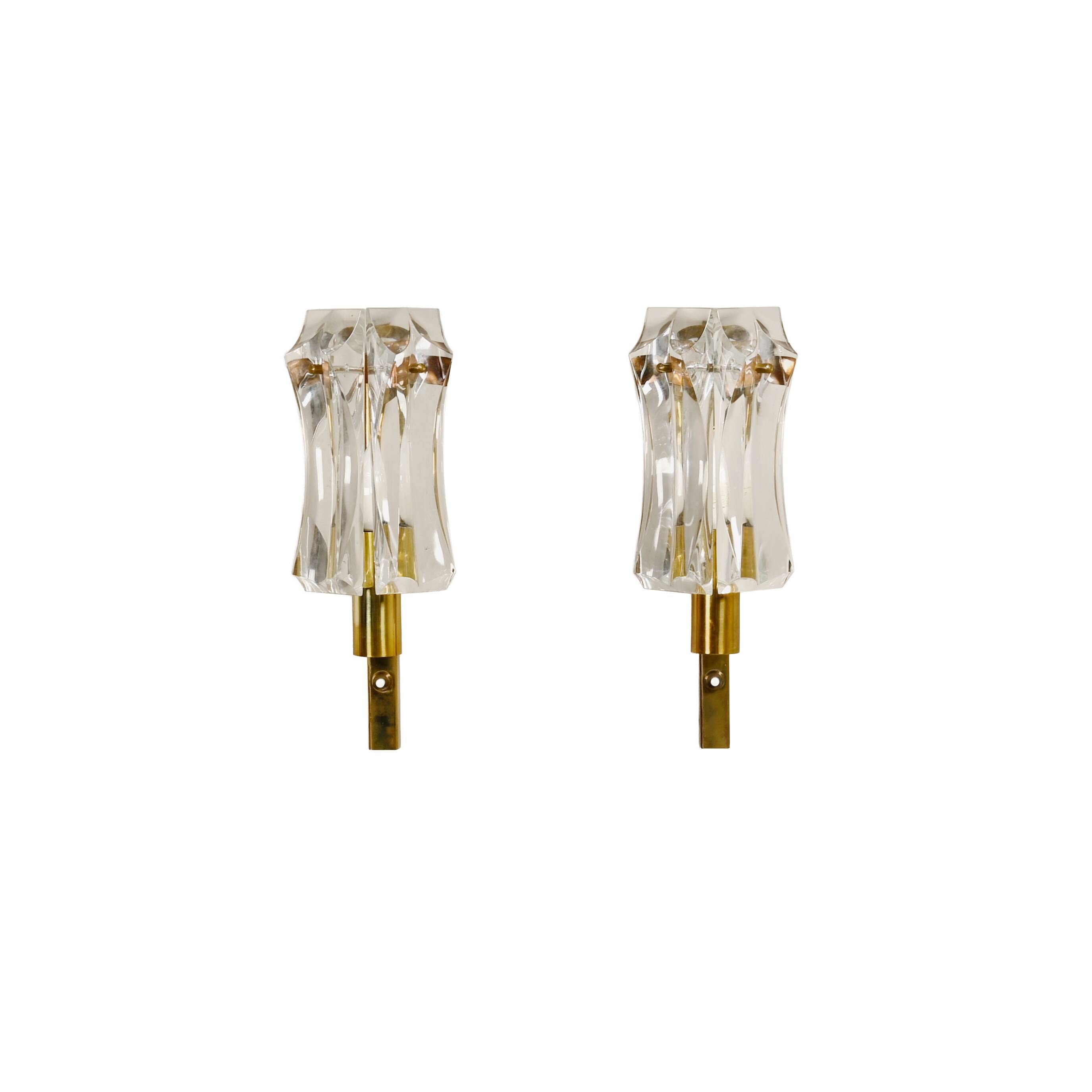Set of vintage Danish Modern Brass and Glass Wall Sconces, 1970's