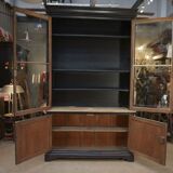 Bibliothèque vitrine à 2 corps en orme 1900