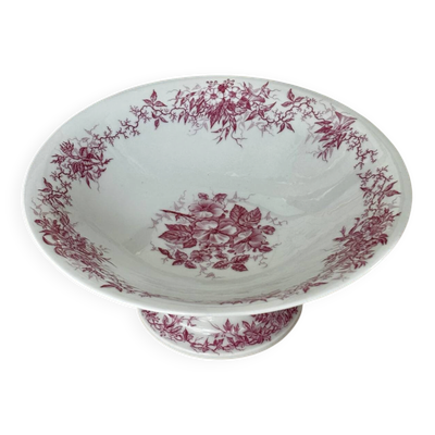 Magnifique compotier ancien porcelaine fine décor floral rose