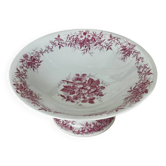 Magnifique compotier ancien porcelaine fine décor floral rose