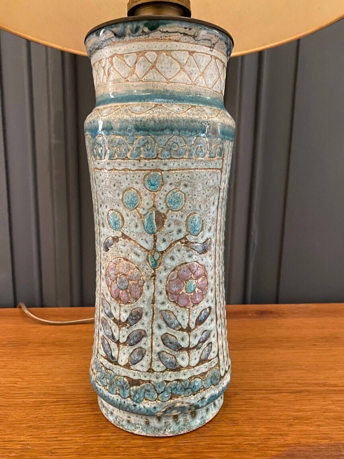 Ceramic lamp unique piece Danuta Le Henaff Larmor mid 20th floral