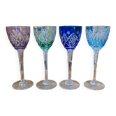 4 colored Lorraine crystal wine glasses