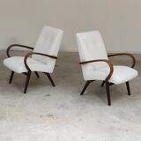 Pair of Jaroslav Smidek armchairs for Ton Bystrice restored in white buckle 1960
