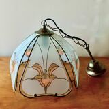 Vintage Hollywood Regency style metal and sandblasted glass chandelier