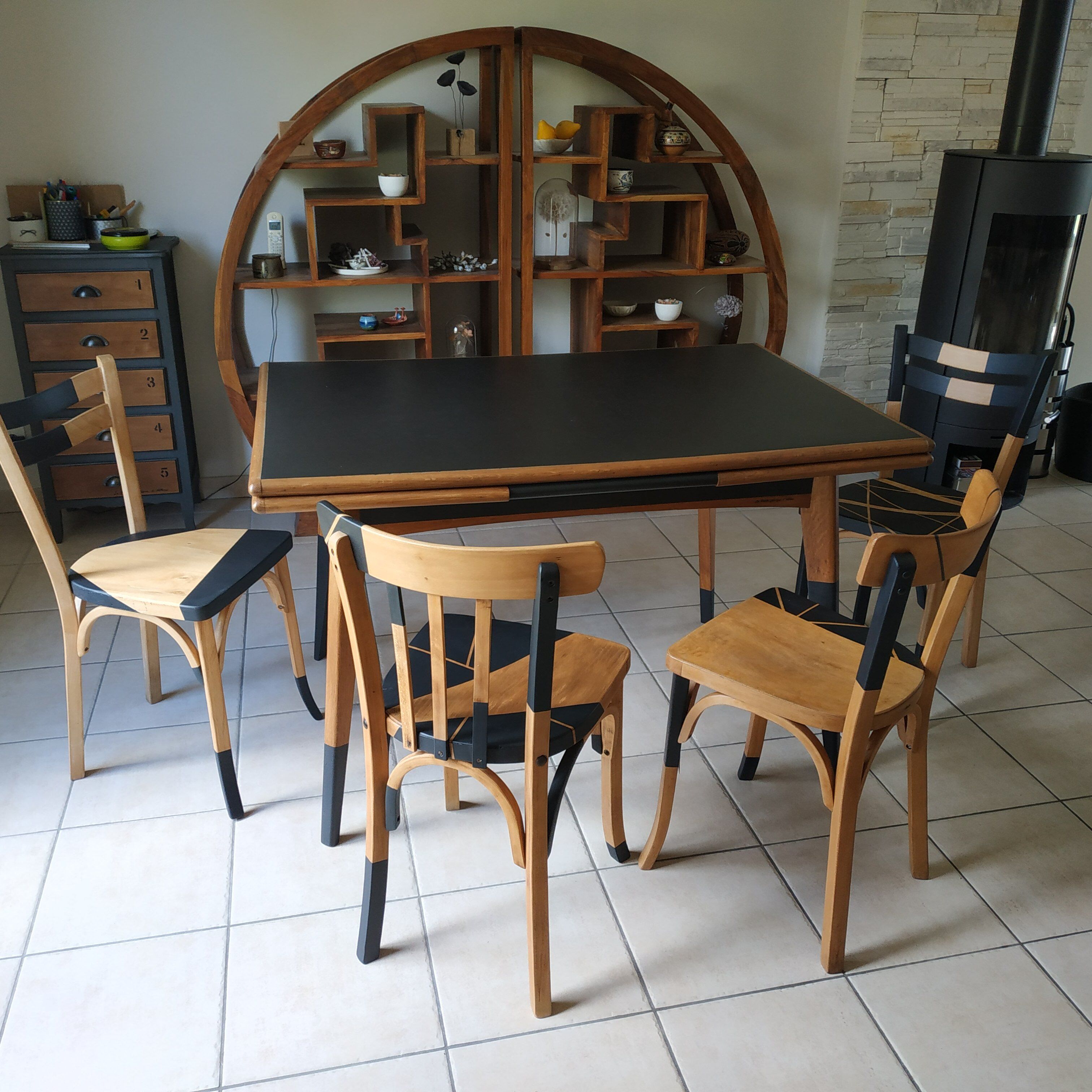 Set of mismatched bistro chairs