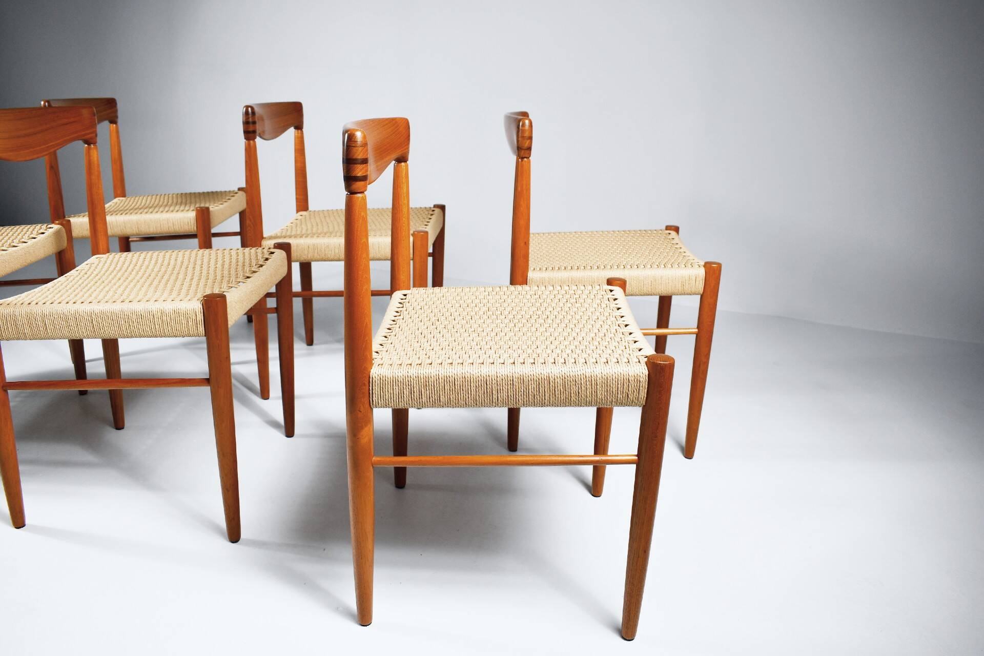 6 wood and rope chairs by Henry Klein for Bramin, 1960s
