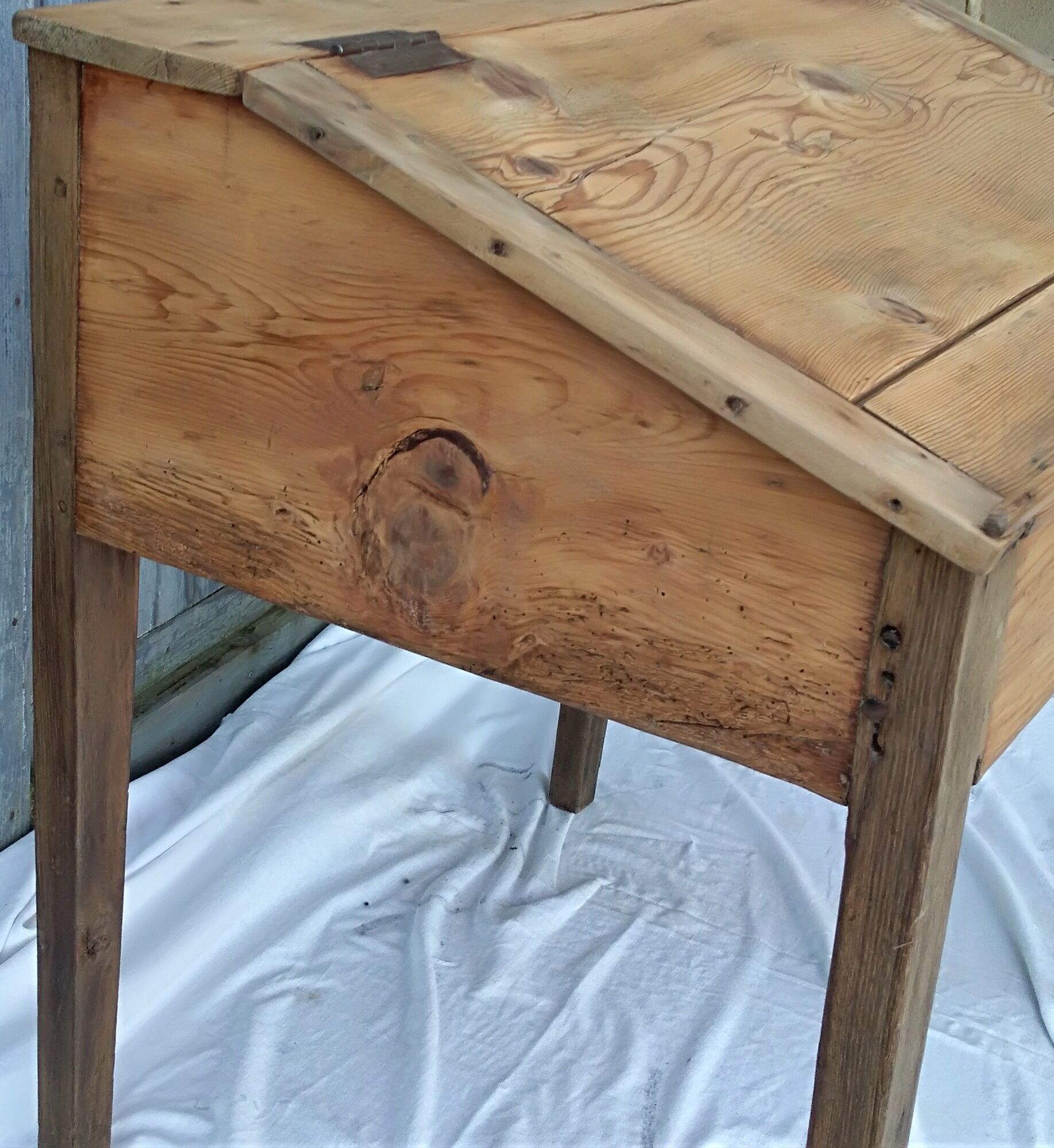 former schoolboy desk with felling and his porcelain inkwell