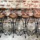 Bar chairs/stool (4) made of wood and wrought iron canned seats