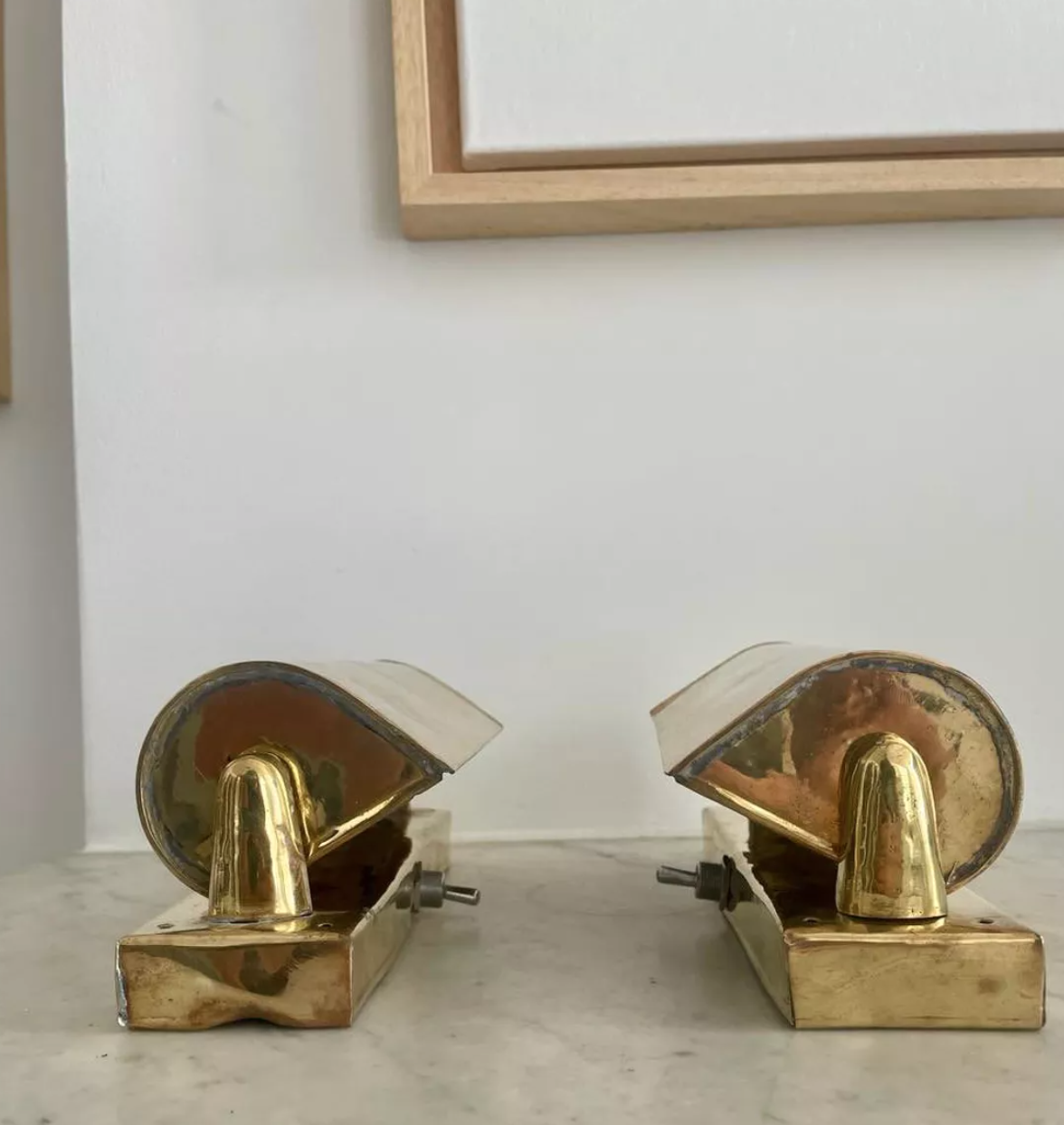 Pair of vintage swivel wall lamps, solid brass, France 1940