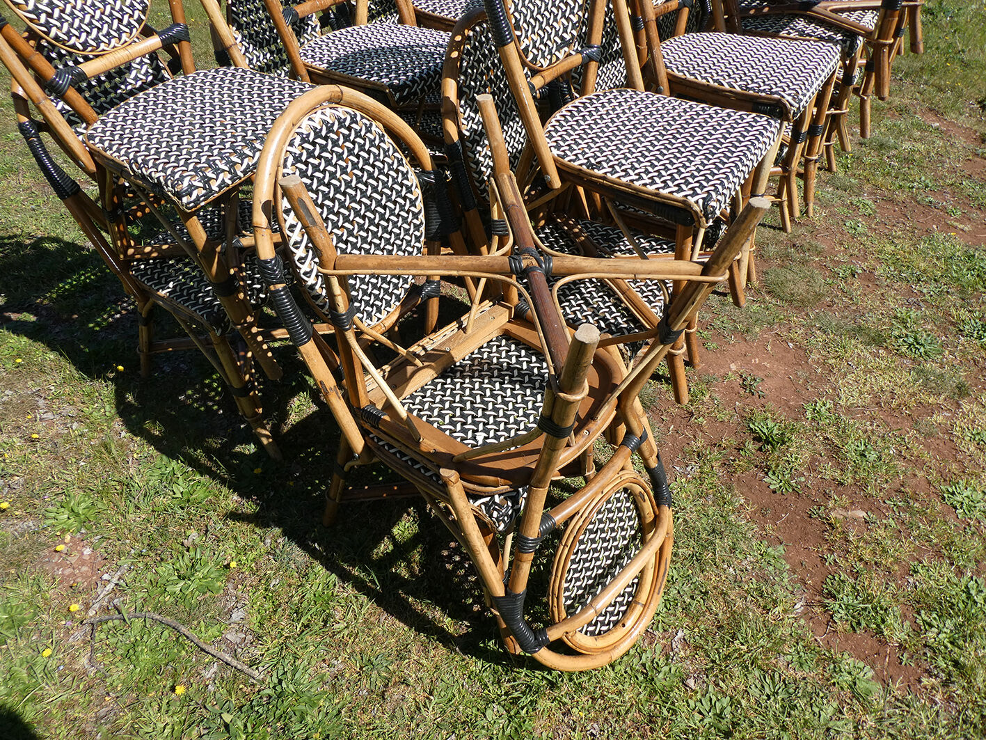 Set of 6 chairs Bistro terrace type Paris in rattan & braiding