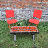 2 old red 'moumoute' chairs