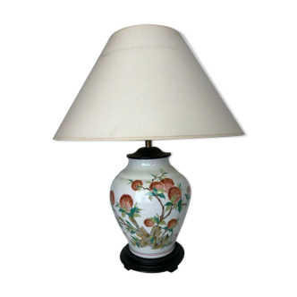 Lampe porcelaine de Limoges decor pivoines et bambou peints main